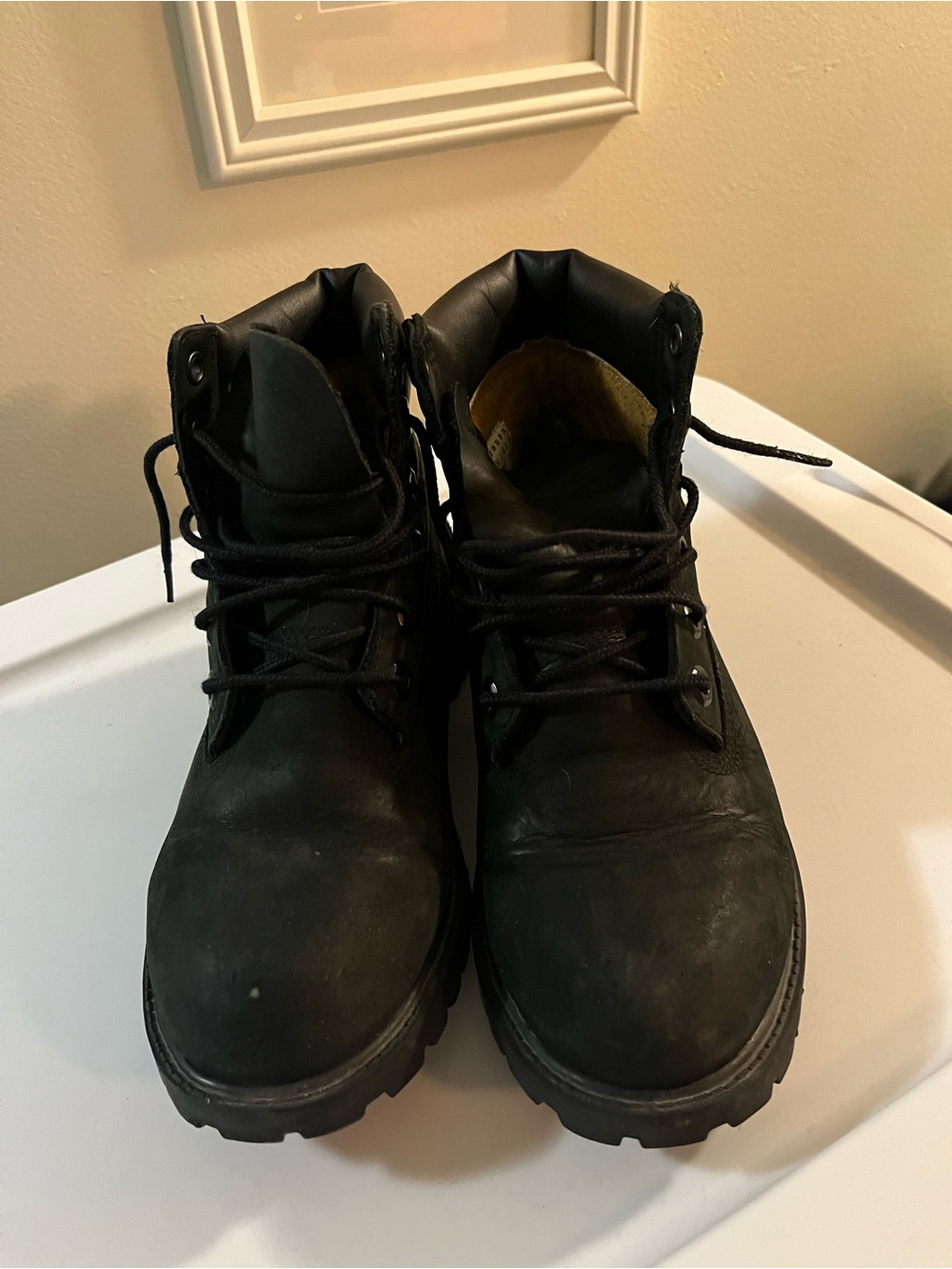 Timberland Black Leather Lace-Up Moto Boots